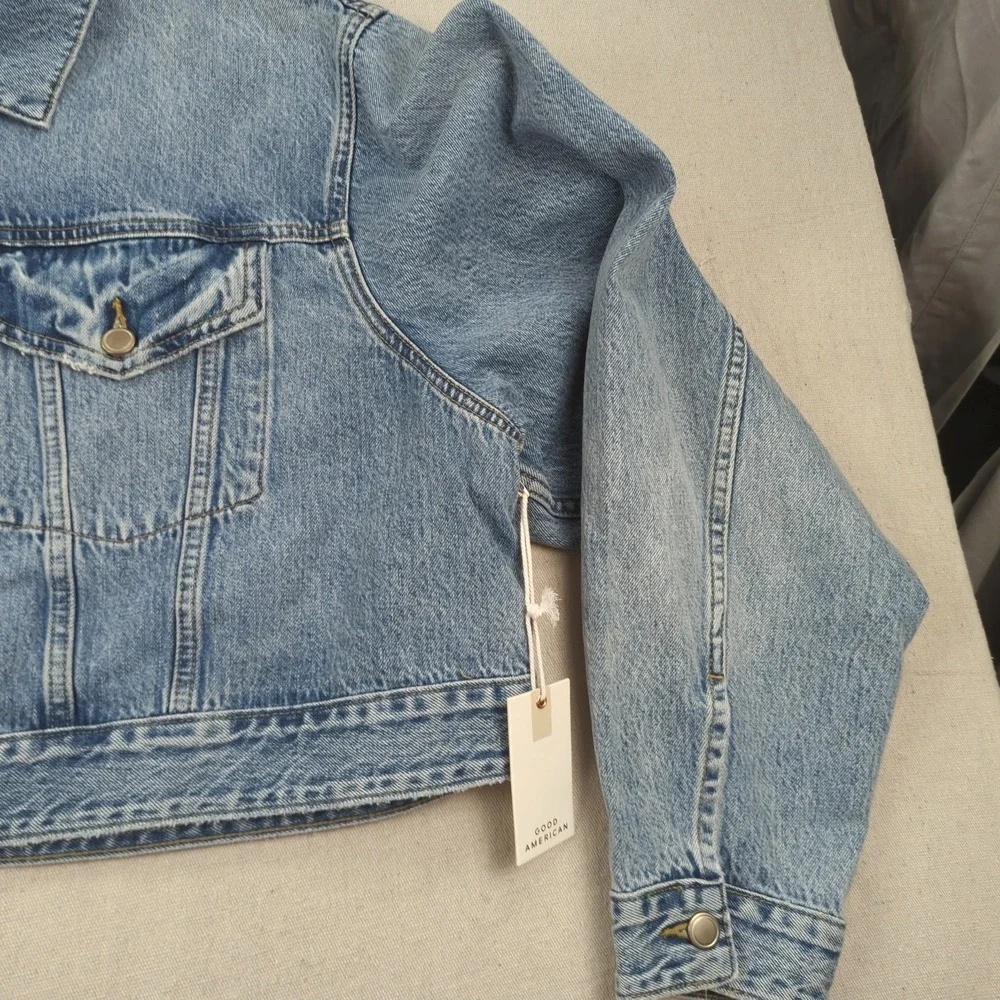 Good American Denim Jacket Womens 6 Blue Trucket Crop - Picture 3 of 15